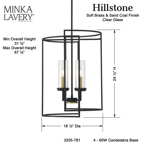 Hillstone 4 Light 18.5 inch Soft Brass And Sand Coal Pendant Ceiling Light